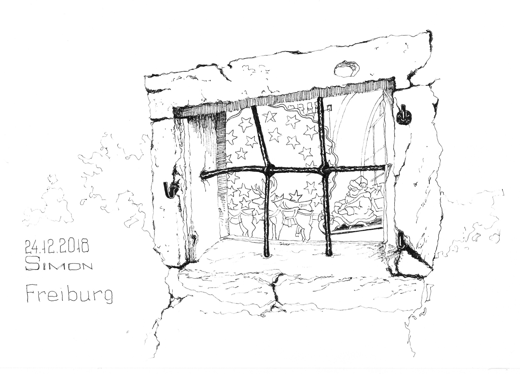 Sketch Fenster im Altstadt, Liner und Auqarelle
