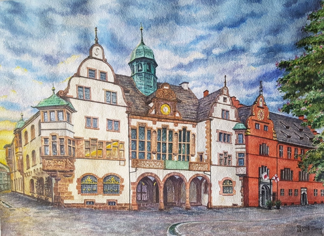 Rathaus, Freiburg im Breisgau. Aquarelle